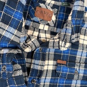 Orvis Mens Shacket XXL Blue Plaid Flannel Shirt Heavyweight Long Sleeve Pockets